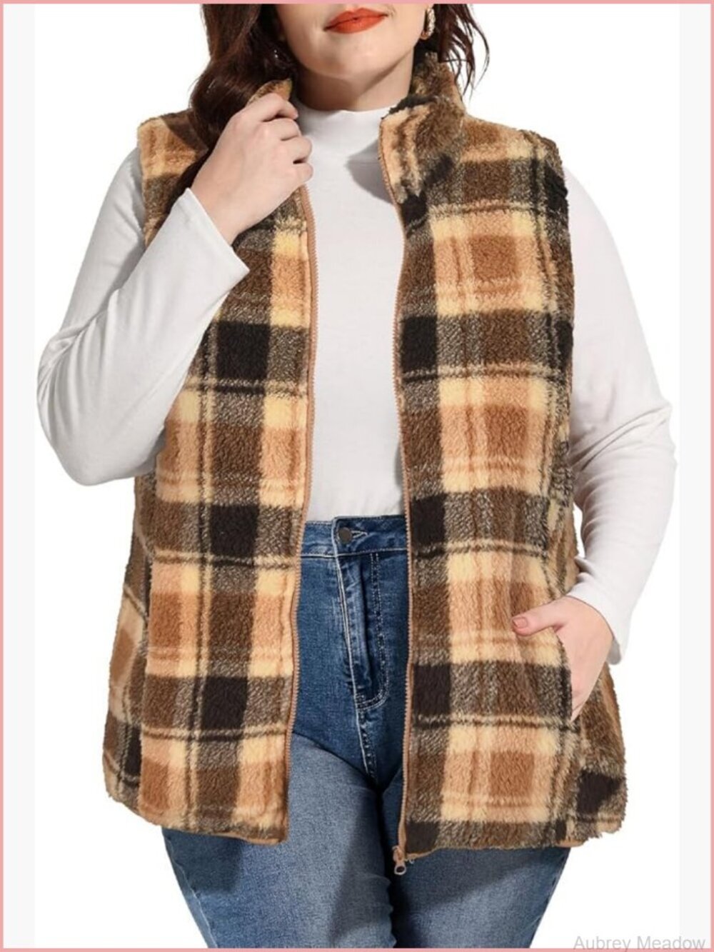 Plus Size Fleece Vest Sleeveless Sherpa Jacket with Pockets XL-5XL
